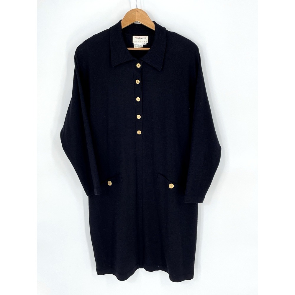 VTG Talbots Womens Petites PL Sweater Dress Wool Blend Long Sleeve Front Buttons